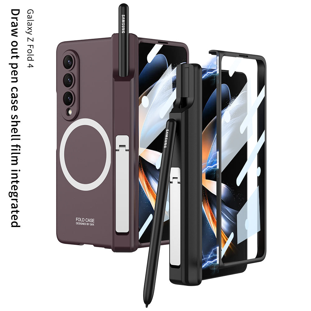 Magnetic Magsafe Wireless Charge Toughened Film Integrated Case With Bracket Pen Box For Samsung Galaxy Z Fold 4 5G Samsung Cases