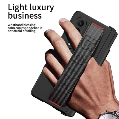 Magnetic Hinge S Pen Slot Luxury Wristband Holder Phone Case For Samsung Galaxy Z Fold4 Fold3 5G Case With Back Screen Glass Protector Samsung Cases