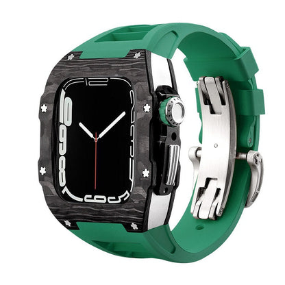 Carbon Fiber And Aviation Titanium Alloy Case With Fluororubber Strap For Apple Watch 44/45 MM