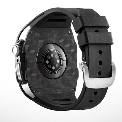 Carbon Fiber And Aviation Titanium Alloy Case With Fluororubber Strap For Apple Watch 44/45 MM