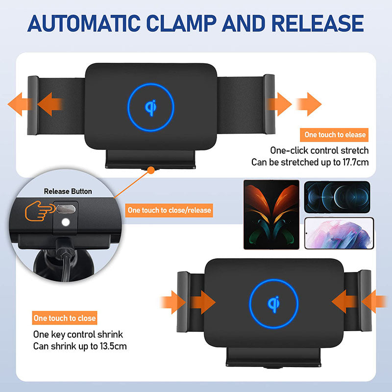Automatic Clamping Car Wireless Charger for Samsung Galaxy Z Fold 3 2 Note20 S20 iPhone 12 11 13 Max Air Vent Mount Phone Holder Car Phone Holder