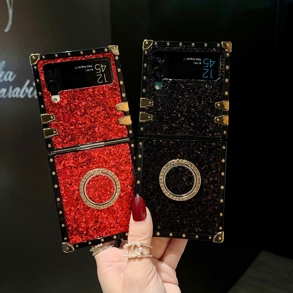 Glitter Diamond Ring Phone Case for Samsung Galaxy Z Flip4 Flip3 Samsung Cases