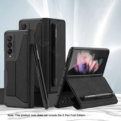 Newest Leather Pen Holder Armor Back Case For Samsung Galaxy Z Fold4 Fold3 5G Samsung Cases