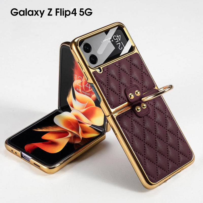 Luxury Leather Electroplating Diamond Protective Cover For Samsung Galaxy Z Flip4 Flip3 5G Samsung Cases