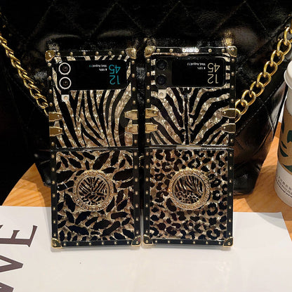 Leopard Print Ring Phone Case for Samsung Galaxy Z Flip4 Flip3 - GiftJupiter