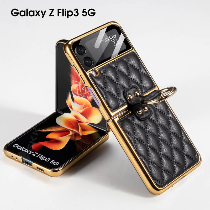 Newest Luxury Leather Electroplating Diamond Protective Cover For Samsung Galaxy Z Flip4 Flip3 5G Samsung Cases