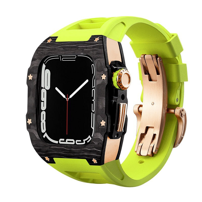 Carbon Fiber And Aviation Titanium Alloy Case With Fluororubber Strap For Apple Watch 44/45 MM