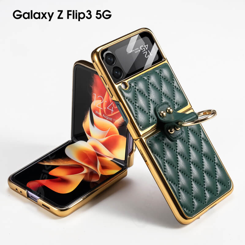 Luxury Leather Electroplating Diamond Protective Cover For Samsung Galaxy Z Flip4 Flip3 5G Samsung Cases