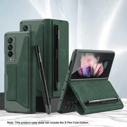 Newest Leather Pen Holder Armor Back Case For Samsung Galaxy Z Fold4 Fold3 5G Samsung Cases