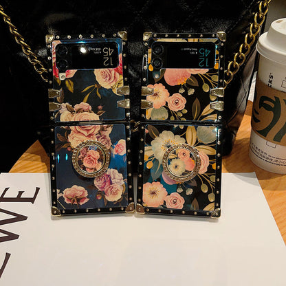 Stylish French Style Flower Ring Phone Case for Samsung Galaxy Z Flip4 Flip3 Samsung Cases