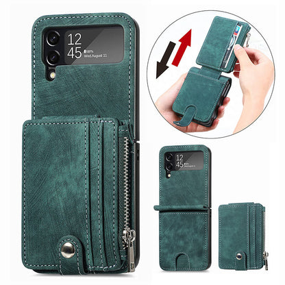 Wallet Case For Samsung Galaxy Z Flip4 Flip3 with Detachable Card Slot Kickstand Zipper Samsung Cases