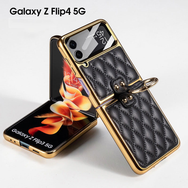 Luxury Leather Electroplating Diamond Protective Cover For Samsung Galaxy Z Flip4 Flip3 5G Samsung Cases