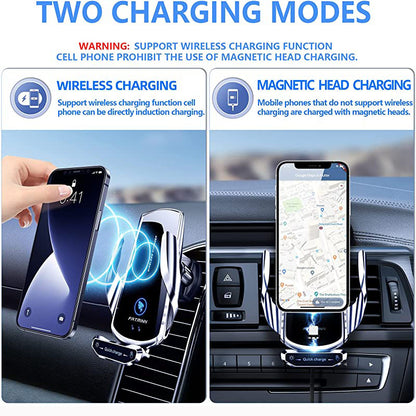Wireless Car Charger Mount 15W Qi Fast Charging Auto Clamping Air Vent Cell Phone Holder Bracket Compatible with All Apple iPhone Android Smartphone Telephony