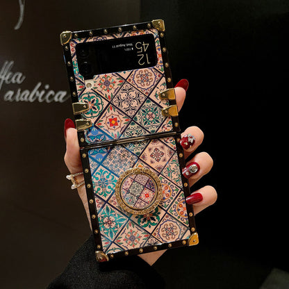 Retro Boho Style Ring Case With Lanyard for Samsung Galaxy Z Flip3 Flip4 5G Samsung Cases
