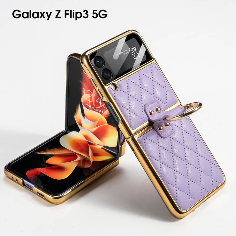 Luxury Leather Electroplating Diamond Protective Cover For Samsung Galaxy Z Flip4 Flip3 5G Samsung Cases