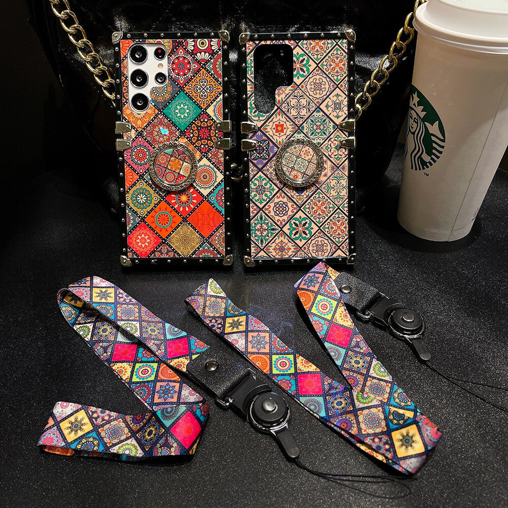 Retro Boho Style Ring Case With Lanyard for Samsung Galaxy S23 S22 S21 –