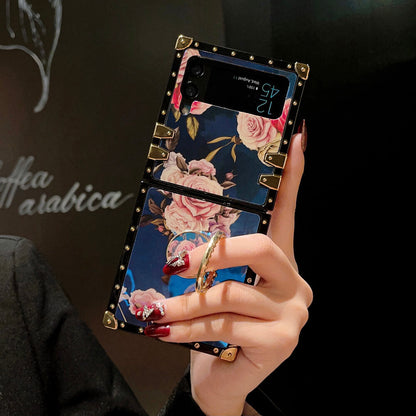 Stylish French Style Flower Ring Phone Case for Samsung Galaxy Z Flip4 Flip3 Samsung Cases