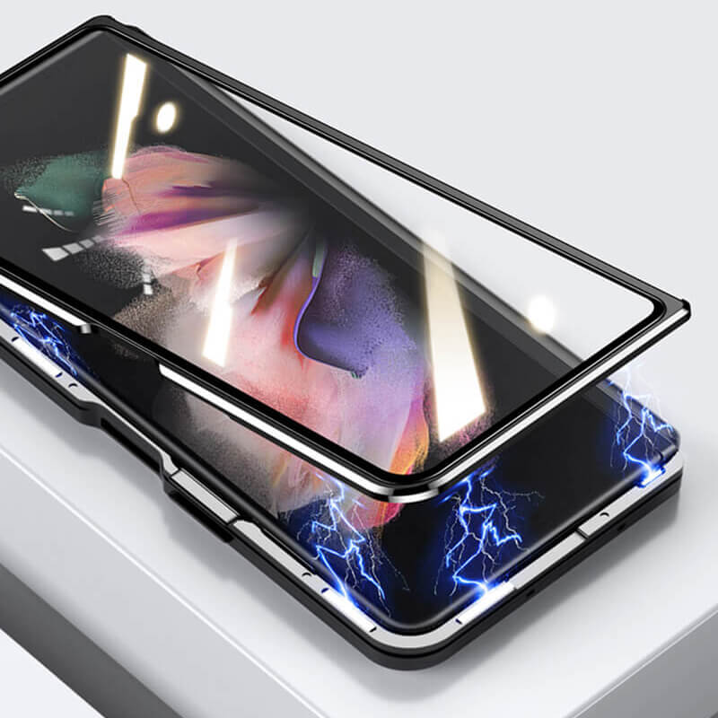 Samsung Galaxy Z Fold3 Fold4 Magnetic Double-Sided Protection Tempered Glass Aluminum Frame Phone Case
