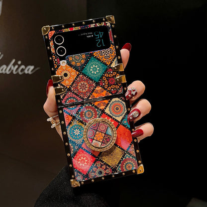 Retro Boho Style Ring Case With Lanyard for Samsung Galaxy Z Flip3 Flip4 5G Samsung Cases