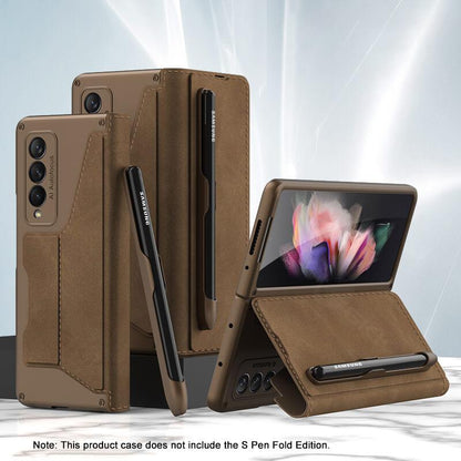 Newest Leather Pen Holder Armor Back Case For Samsung Galaxy Z Fold4 Fold3 5G Samsung Cases
