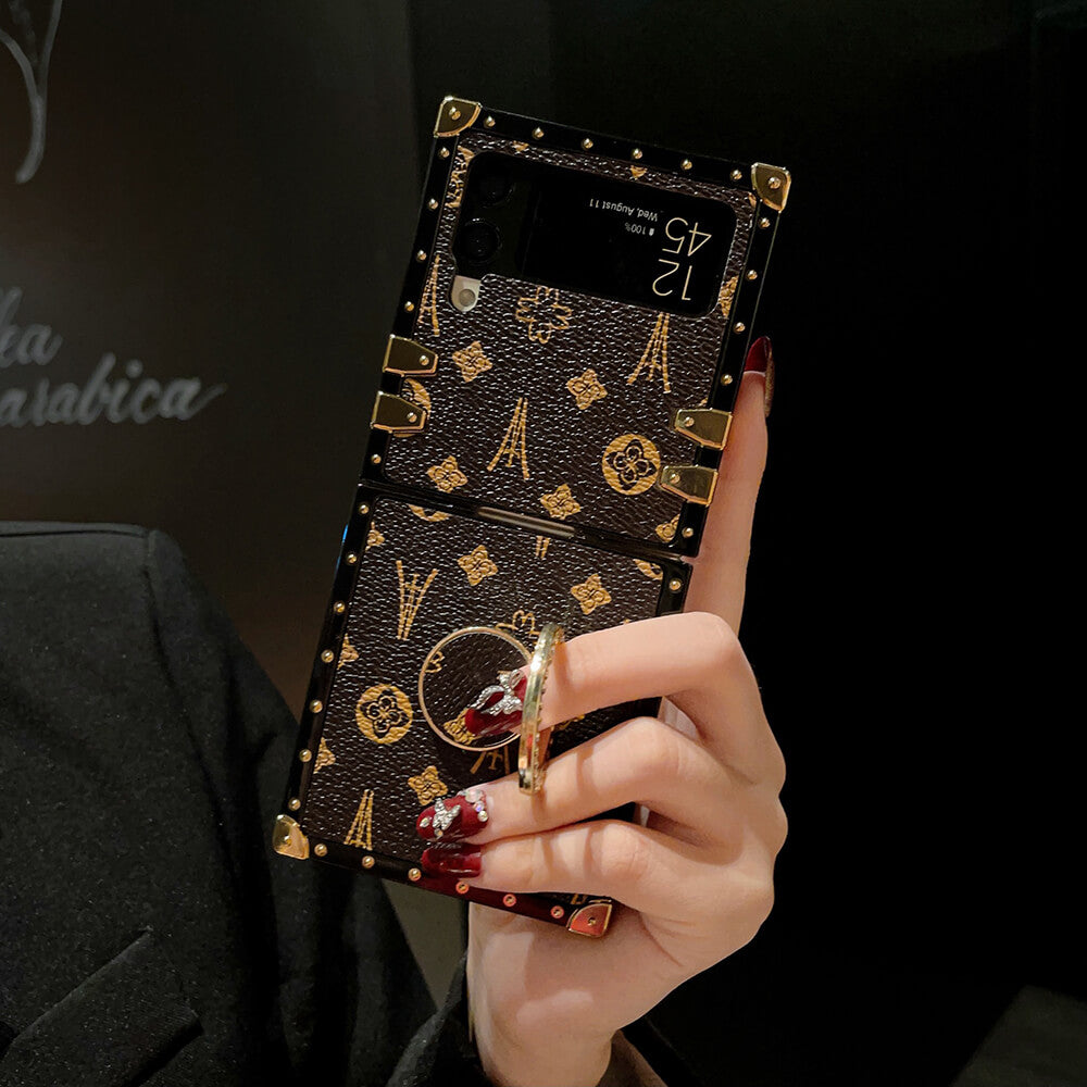 Leather Ring Phone Case for Samsung Galaxy Z Flip4 Flip3 - GiftJupiter