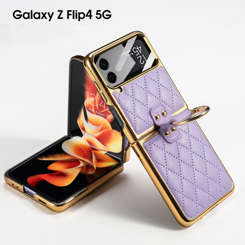 Luxury Leather Electroplating Diamond Protective Cover For Samsung Galaxy Z Flip4 Flip3 5G Samsung Cases