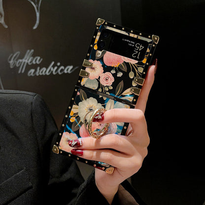 Stylish French Style Flower Ring Phone Case for Samsung Galaxy Z Flip4 Flip3 Samsung Cases