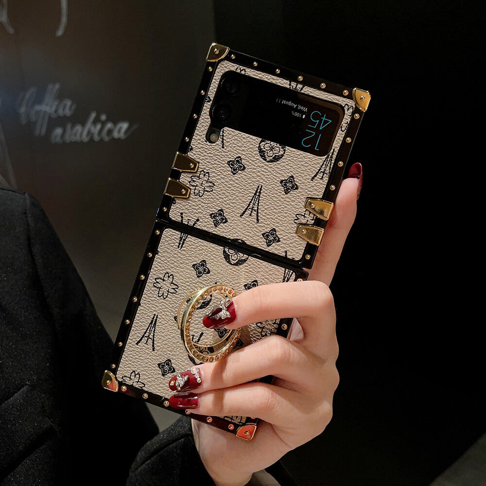 Leather Ring Phone Case for Samsung Galaxy Z Flip4 Flip3 - GiftJupiter