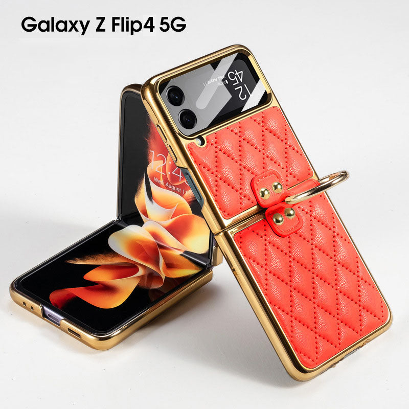 Luxury Leather Electroplating Diamond Protective Cover For Samsung Galaxy Z Flip4 Flip3 5G Samsung Cases