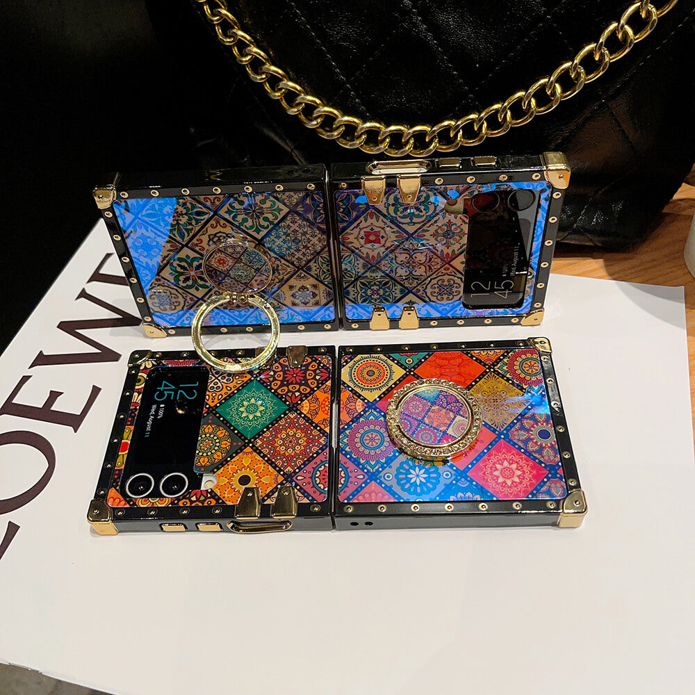 Retro Boho Style Ring Case With Lanyard for Samsung Galaxy Z Flip3 Flip4 5G Samsung Cases