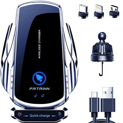 Wireless Car Charger Mount 15W Qi Fast Charging Auto Clamping Air Vent Cell Phone Holder Bracket Compatible with All Apple iPhone Android Smartphone Telephony