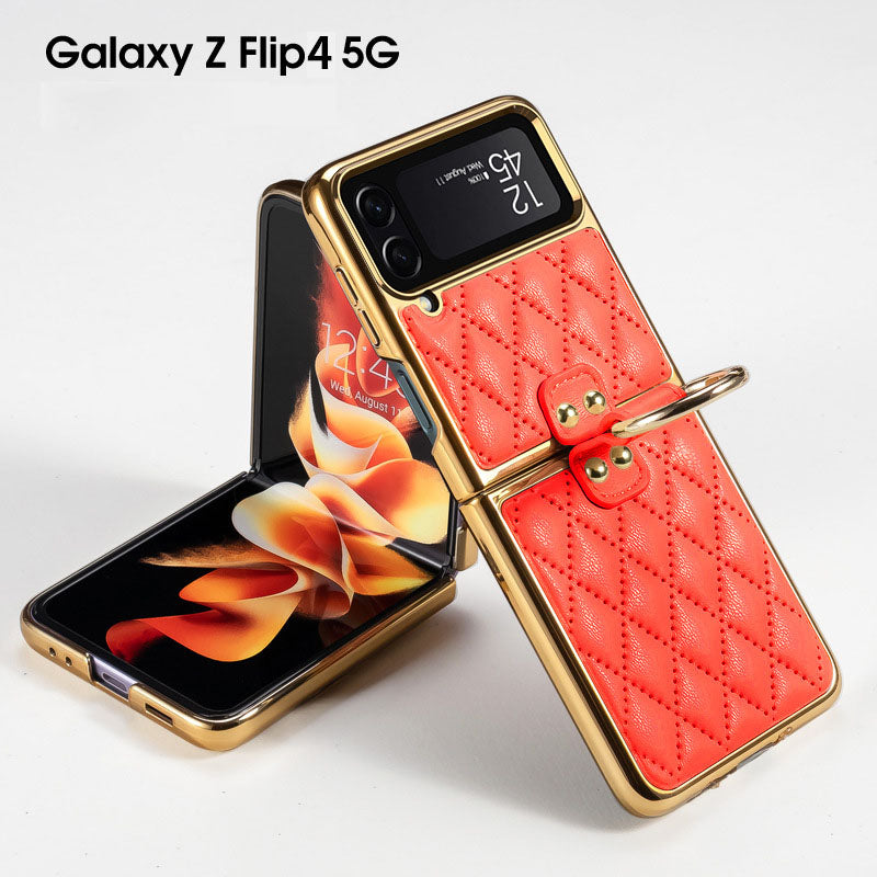 Luxury Leather Electroplating Diamond Protective Cover For Samsung Galaxy Z Flip 4 5G Samsung Cases