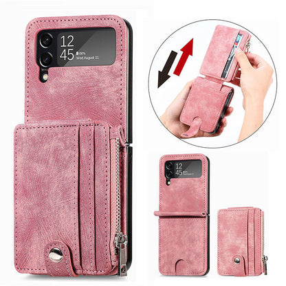 Wallet Case For Samsung Galaxy Z Flip4 Flip3 with Detachable Card Slot Kickstand Zipper Samsung Cases