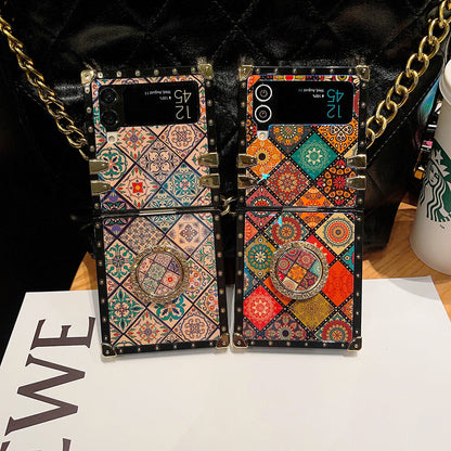 Retro Boho Style Ring Case With Lanyard for Samsung Galaxy Z Flip3 Flip4 5G Samsung Cases