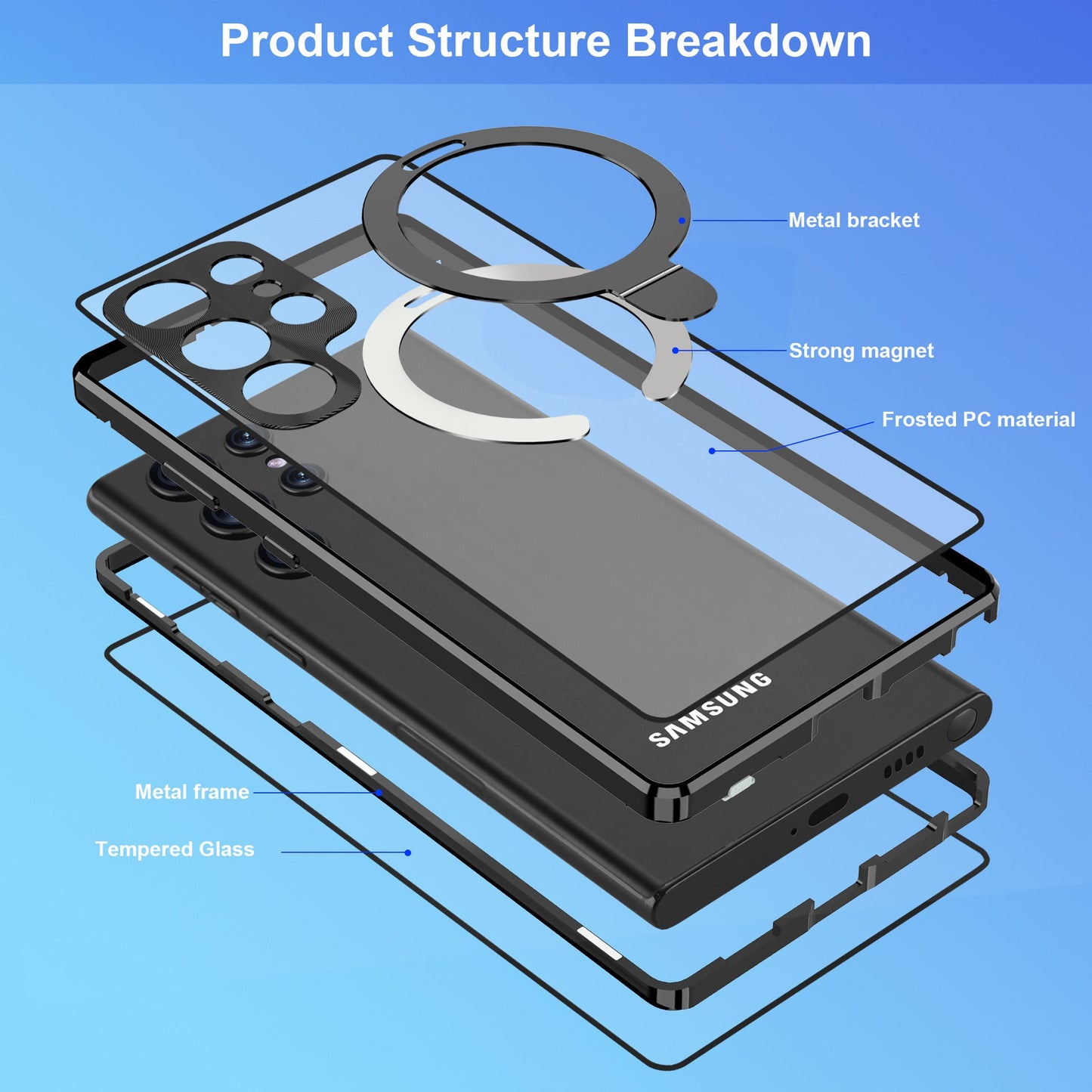 Magnetic Double-Sided Protection Metal Frame Phone Case With Invisible MagSafe Bracket For Samsung/iPhone - mycasety2023 Mycasety