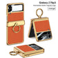 Golden Frame Leather Magnetic Hinge Ring Holder Case For Samsung Galaxy Z Flip3(4) Samsung Cases