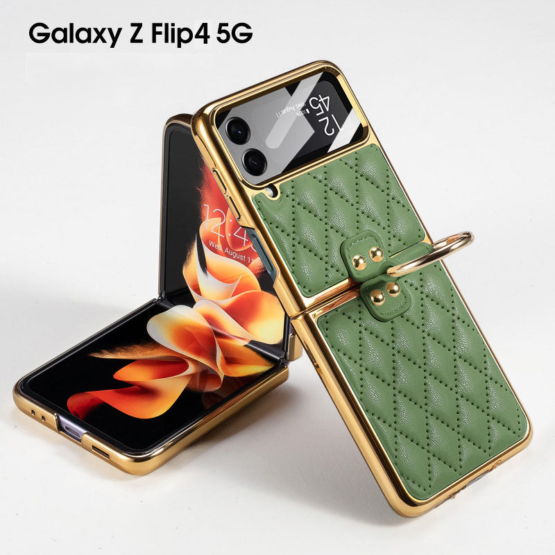 Luxury Leather Electroplating Diamond Protective Cover For Samsung Galaxy Z Flip4 Flip3 5G Samsung Cases