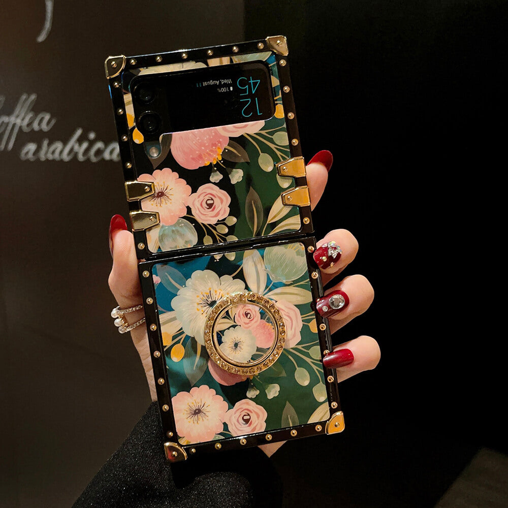 Stylish French Style Flower Ring Phone Case for Samsung Galaxy Z Flip4 Flip3 Samsung Cases