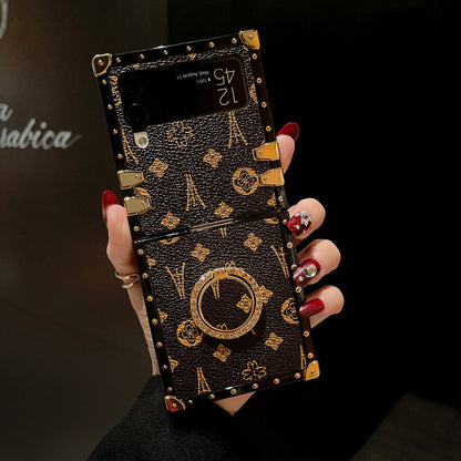 Leather Ring Phone Case for Samsung Galaxy Z Flip4 Flip3 - GiftJupiter