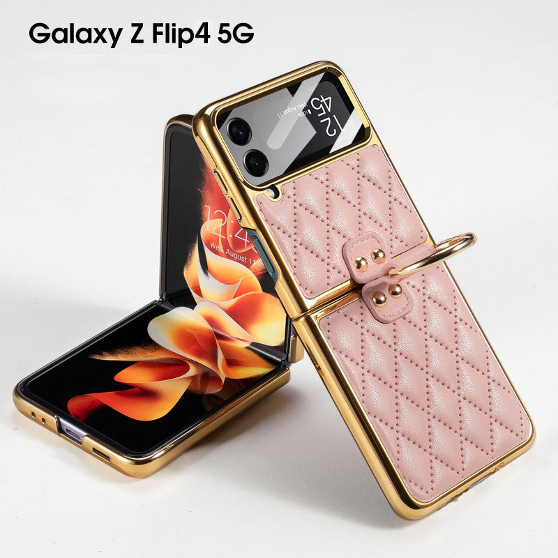 Luxury Leather Electroplating Diamond Protective Cover For Samsung Galaxy Z Flip4 Flip3 5G Samsung Cases