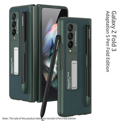 Luxury Leather Cover With Pen Slot Holder - Samsung Z Fold3 5G Phone Case Samsung Galaxy Z Fold 3 Case