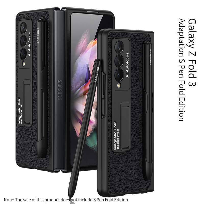 Luxury Leather Cover With Pen Slot Holder - Samsung Z Fold3 5G Phone Case Samsung Galaxy Z Fold 3 Case