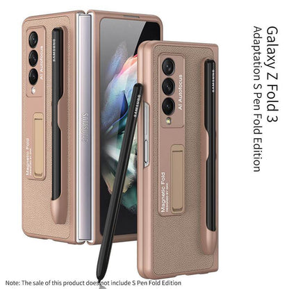 Luxury Leather Cover With Pen Slot Holder - Samsung Z Fold3 5G Phone Case Samsung Galaxy Z Fold 3 Case