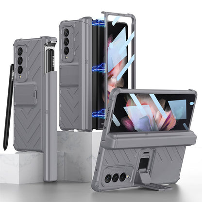 Magnetic Armor All-included Slide Pen Case With Back Screen Glass Hinge Holder Phone Cover For Samsung Galaxy Z Fold 3 5G Samsung Galaxy Z Fold 3 Case