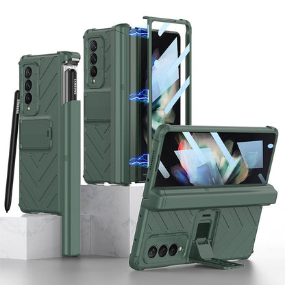 Magnetic Armor All-included Slide Pen Case With Back Screen Glass Hinge Holder Phone Cover For Samsung Galaxy Z Fold 3 5G Samsung Galaxy Z Fold 3 Case