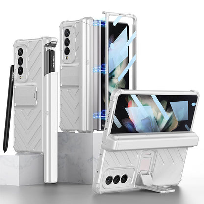 Magnetic Armor All-included Slide Pen Case With Back Screen Glass Hinge Holder Phone Cover For Samsung Galaxy Z Fold 3 5G Samsung Galaxy Z Fold 3 Case