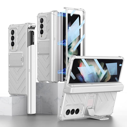 Magnetic Armor All-included Slide Pen Case With Back Screen Glass Hinge Holder Phone Cover For Samsung Galaxy Z Fold 3 5G Samsung Galaxy Z Fold 3 Case