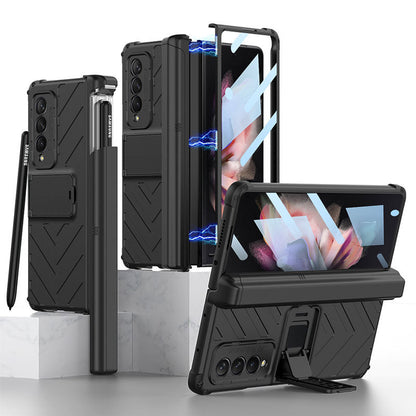 Magnetic Armor All-included Slide Pen Case With Back Screen Glass Hinge Holder Phone Cover For Samsung Galaxy Z Fold 3 5G Samsung Galaxy Z Fold 3 Case