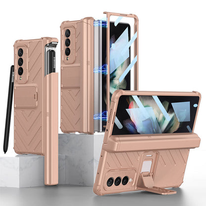 Magnetic Armor All-included Slide Pen Case With Back Screen Glass Hinge Holder Phone Cover For Samsung Galaxy Z Fold 3 5G Samsung Galaxy Z Fold 3 Case