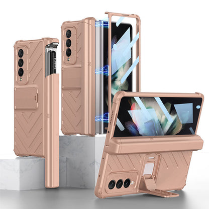 Magnetic Armor All-included Slide Pen Case With Back Screen Glass Hinge Holder Phone Cover For Samsung Galaxy Z Fold 3 5G Samsung Galaxy Z Fold 3 Case